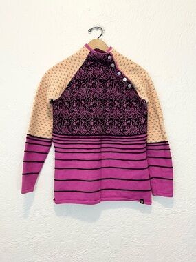 Neve Wool Sweater Pink Peach Yellow Fair Isle Floral L M